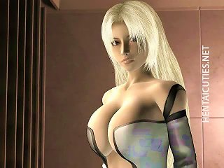 A Blonde Animated Woman Shows Her Breasts